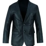 Luxurious Mens Black Leather Blazer