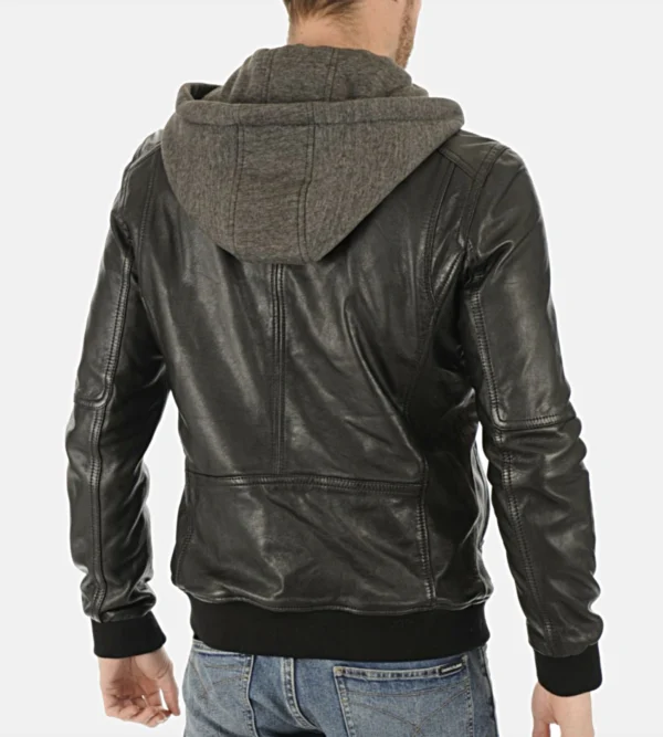 Stylish black hooded leather