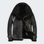 Oversized B3 Black Shearling Leather Bomber Jacket