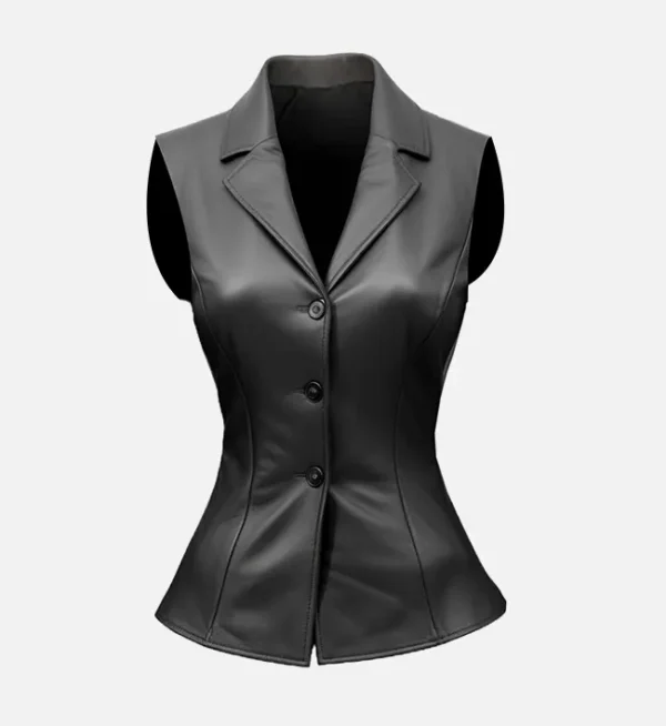Ladies Casual Black Leather Vest