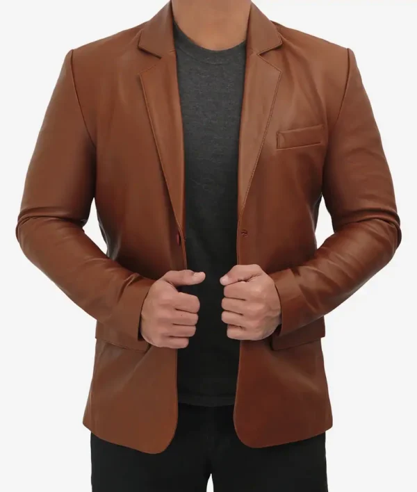 Stylish brown leather blazer menswear