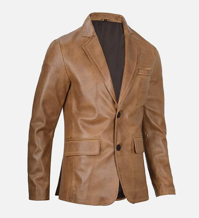 Leather Blazer Mens Jacket Camel Brown