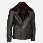 Shearling Leather Moto Jacket in Dark Brown