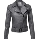 Womens Grey Motorcycle Leather Jacket