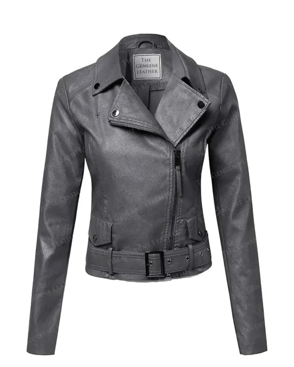 Womens Grey Motorcycle Leather Jacket