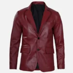 Maroon Mens Leather Blazer Jacket