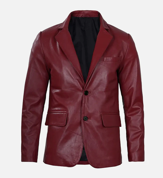 Maroon Mens Leather Blazer Jacket