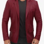 Mens Maroon Leather Blazer