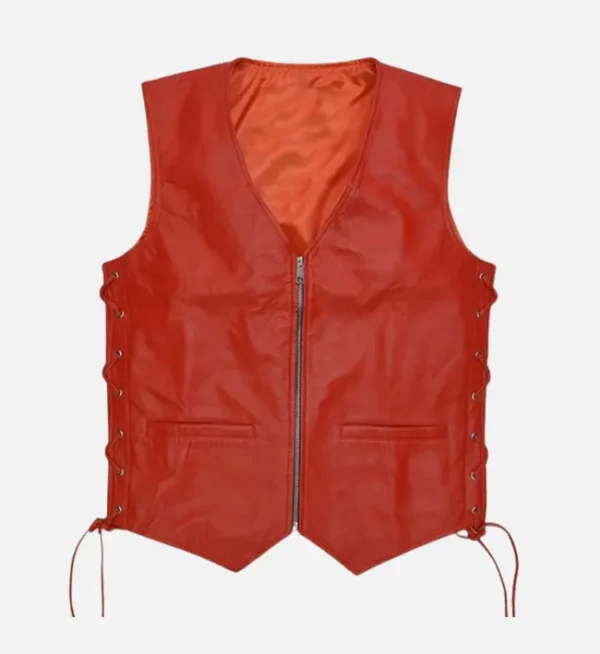 Mens Orange Leather Vest