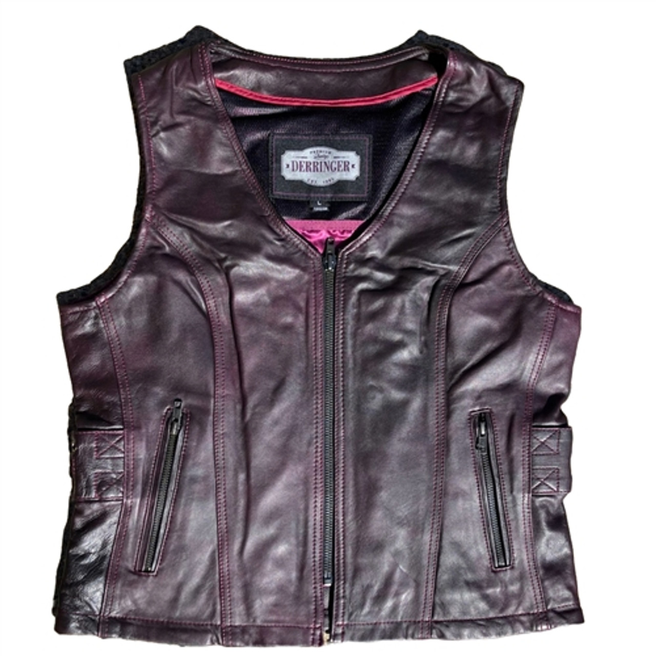 Womens Purple Leather Motorcycle Biker Vest