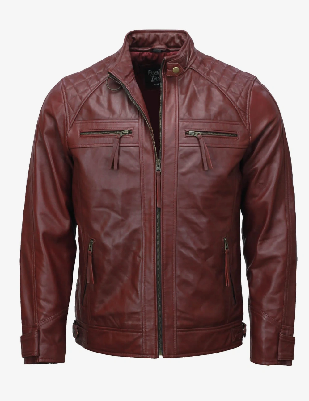 Mens Cafe Racer Crimson Leather Jacket