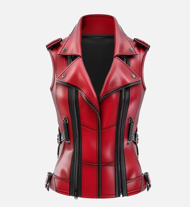 Sophie Red Leather Vest for Women