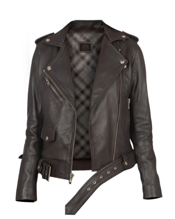 Women Alison Brown Motorcycle Jacket