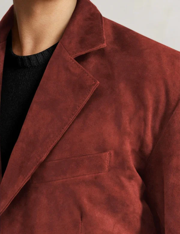 Suede leather blazer red
