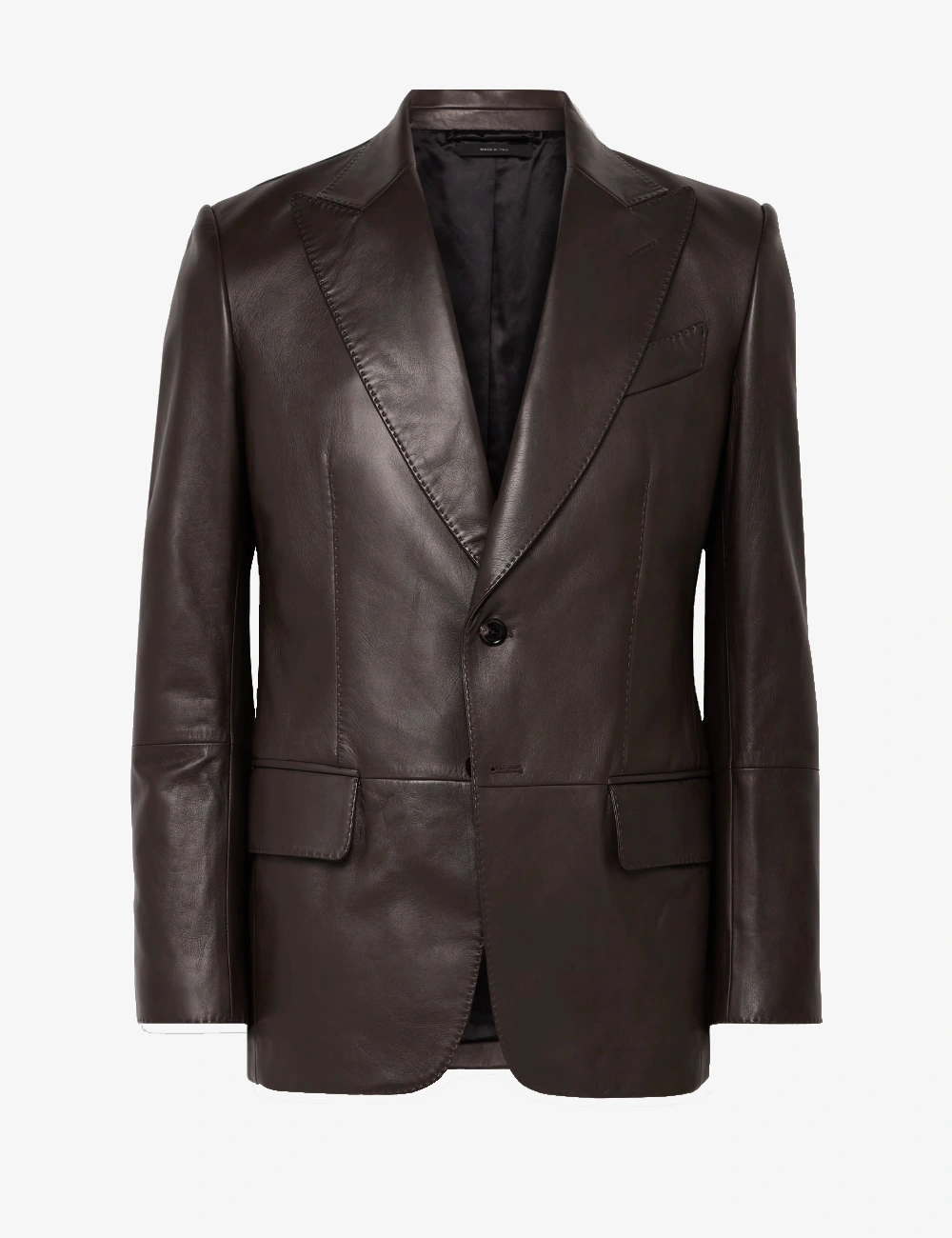 Refined Slim Fit Dark Brown Leather Blazer