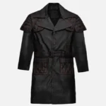 Samurai Style Mens Leather Black Coat