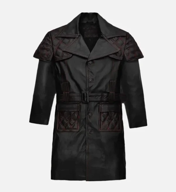 Samurai Style Mens Leather Black Coat