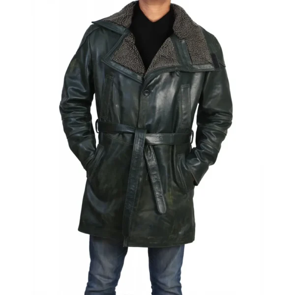 Mens Green Leather Stylish Coat