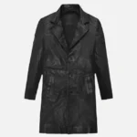 Asymmetrical Mens Black Leather Long Coat