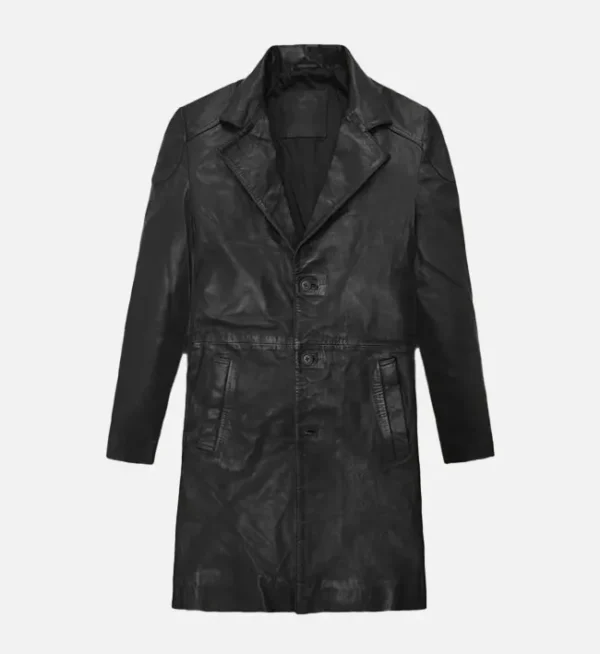Asymmetrical Mens Black Leather Long Coat