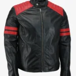 Red Black Leather Sportster Cafe Racer Jacket for Men