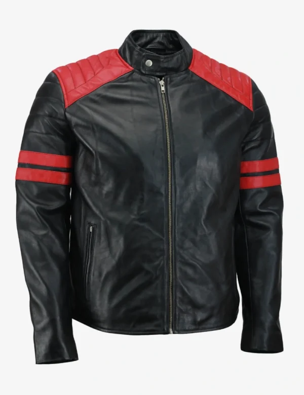 Red Black Leather Sportster Cafe Racer Jacket for Men