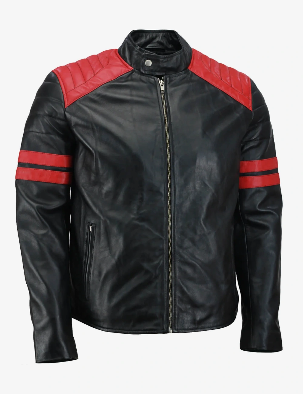 Red Black Leather Sportster Cafe Racer Jacket for Men