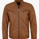 Multi-Pocket Amber Tan Cafe Racer Jacket Mens