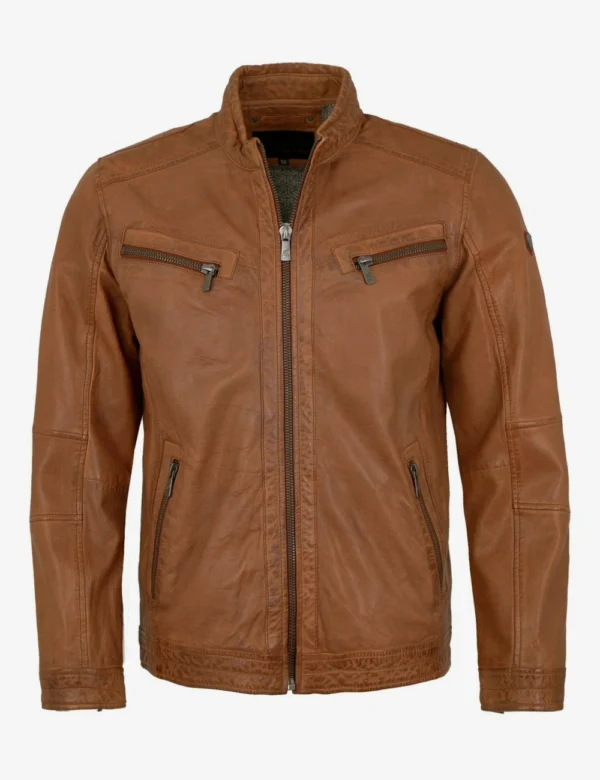 Multi-Pocket Amber Tan Cafe Racer Jacket Mens