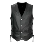 Mens Black Moto Laced Leather Vest Vintage