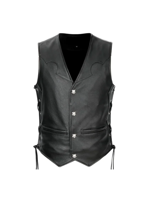 Mens Black Moto Laced Leather Vest Vintage