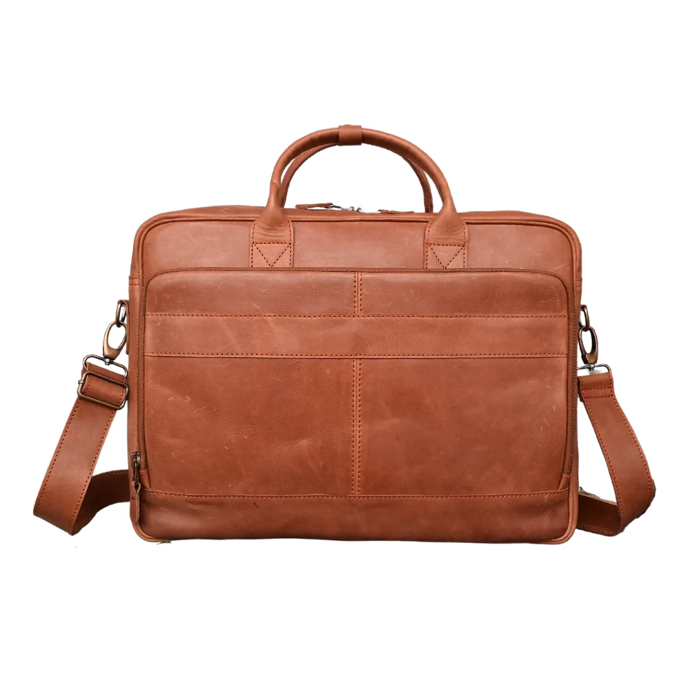 Leather Briefcase Laptop Bag Light Brown 14–16 inch