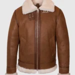 Wooden Brown Leather Aviator Shearling Jacket