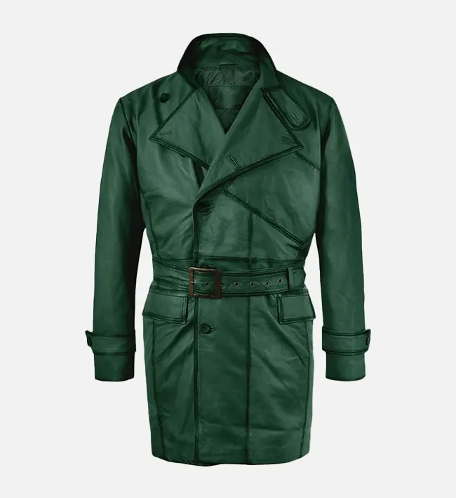 Royal Flying Green Burnished Leather Coat For Men