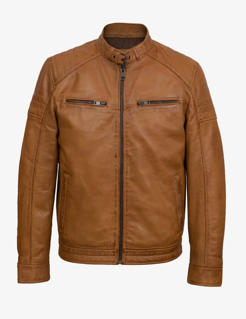 Classic Tan Leather Men Cafe Racer Jackets with Distressed Finish