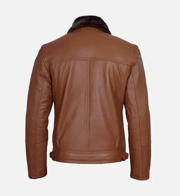 Warm cognac leather motorcycle coat