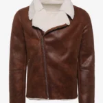 Sheepskin Sherpa Fleece Winter Jacket in Rich Brown Leather