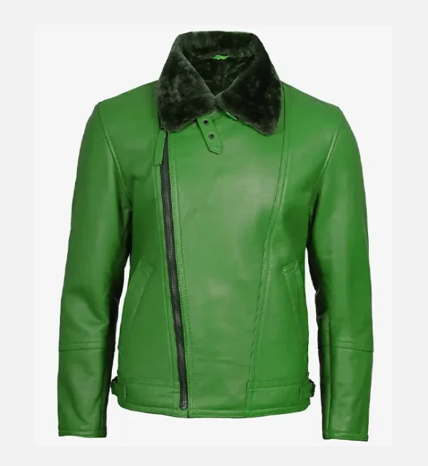 Warm green leather motorcycle jacket