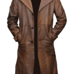 Mens Waxed Brown Leather Trench Coat
