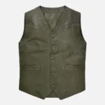 Mens Green Wax and Washed Leather Vest