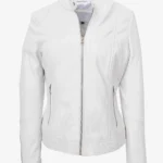 White Phantom Womens Leather Cafe Racer Jacket
