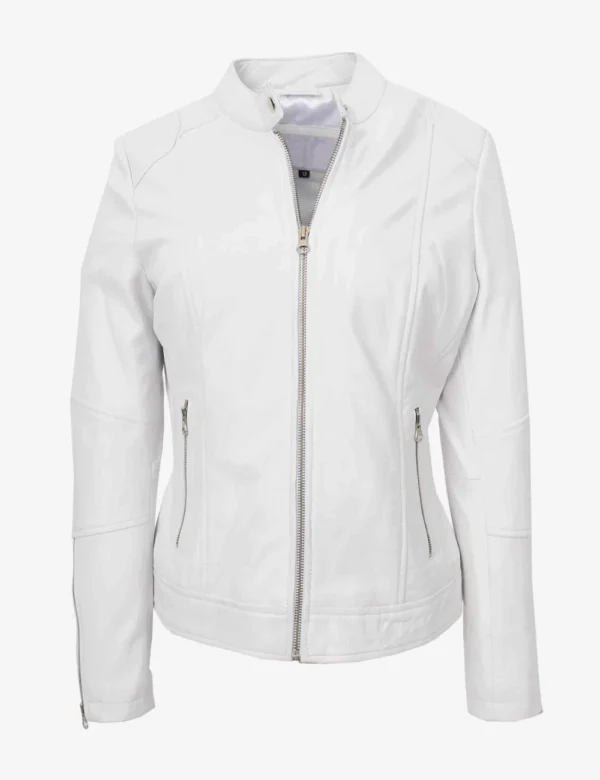 White Phantom Womens Leather Cafe Racer Jacket