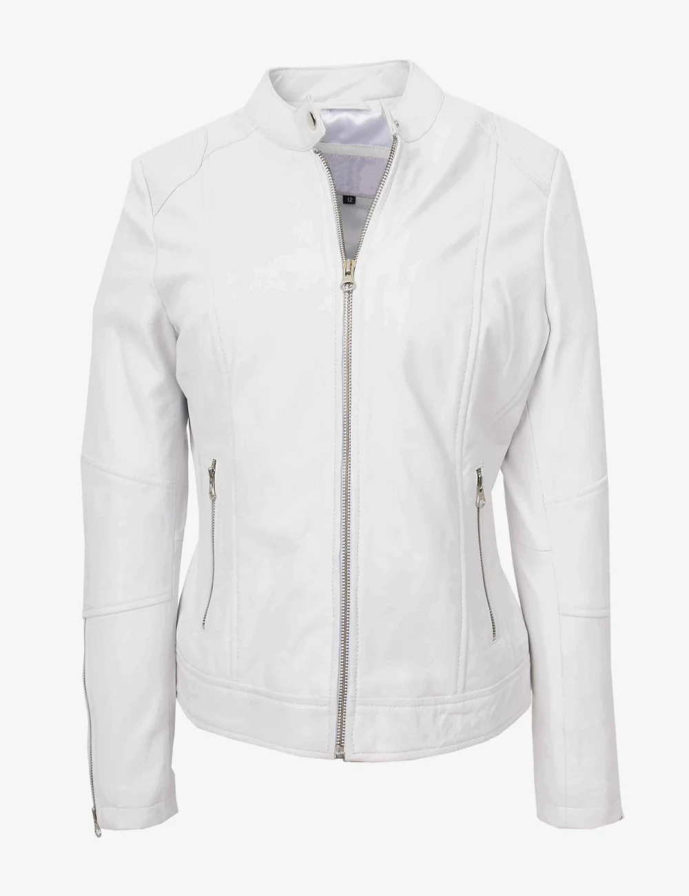 White Phantom Womens Leather Cafe Racer Jacket