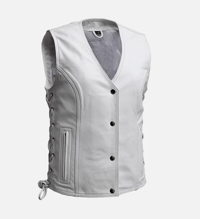 White Leather Vest for Women Riders