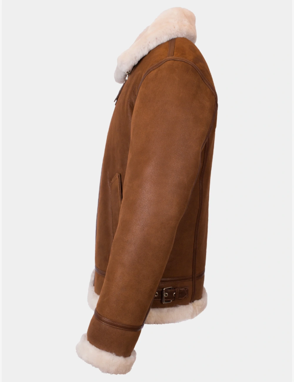 Wooden Brown Leather Aviator Shearling Jacket