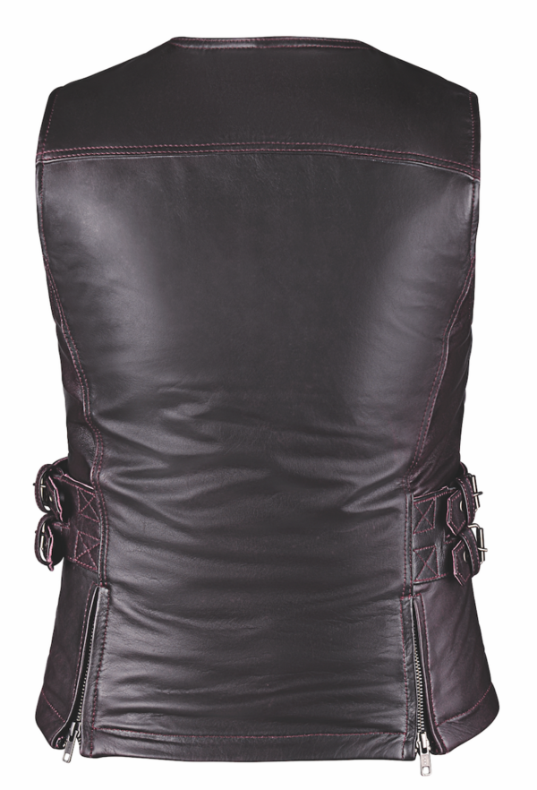 Womens biker vest in purple leather