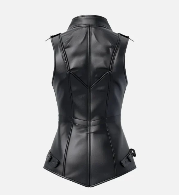 Womens black leather biker vest