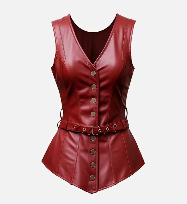 Womens Stylish Burgundy Leather Vest