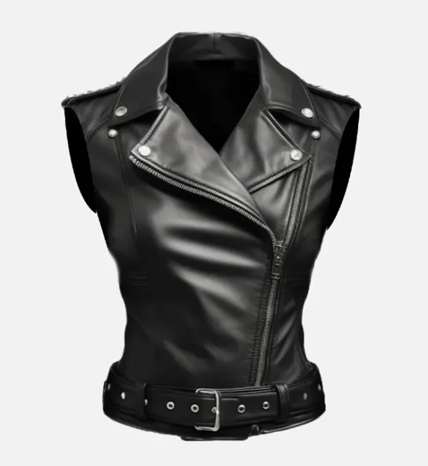 Stylish Black Leather Biker Vest for Women