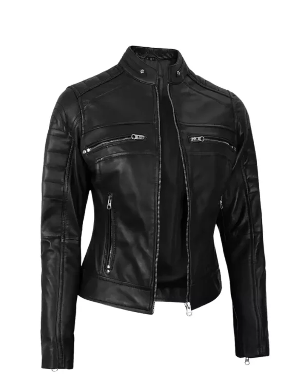 Womens leather cafe racer jacket